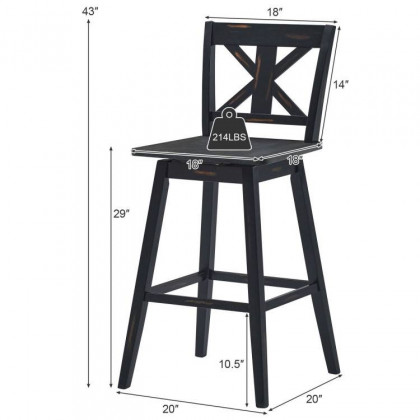 FaFurn Set of 2 Modern Swivel Barstool - Black