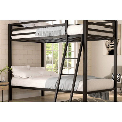 FaFurn Twin Over Twin Modern Metal Bunk Bed Frame with Ladder - Black