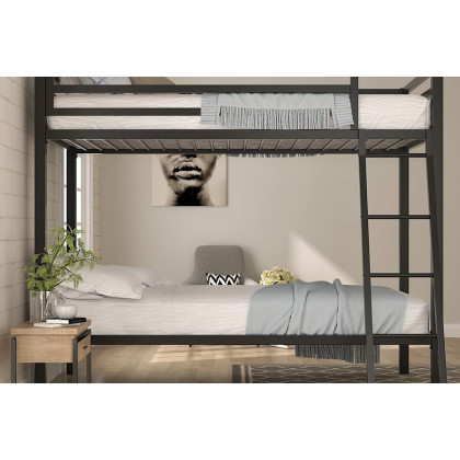 FaFurn Twin Over Twin Modern Metal Bunk Bed Frame with Ladder - Black