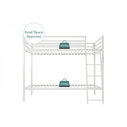 FaFurn Twin Over Twin Modern Metal Bunk Bed Frame with Ladder - White