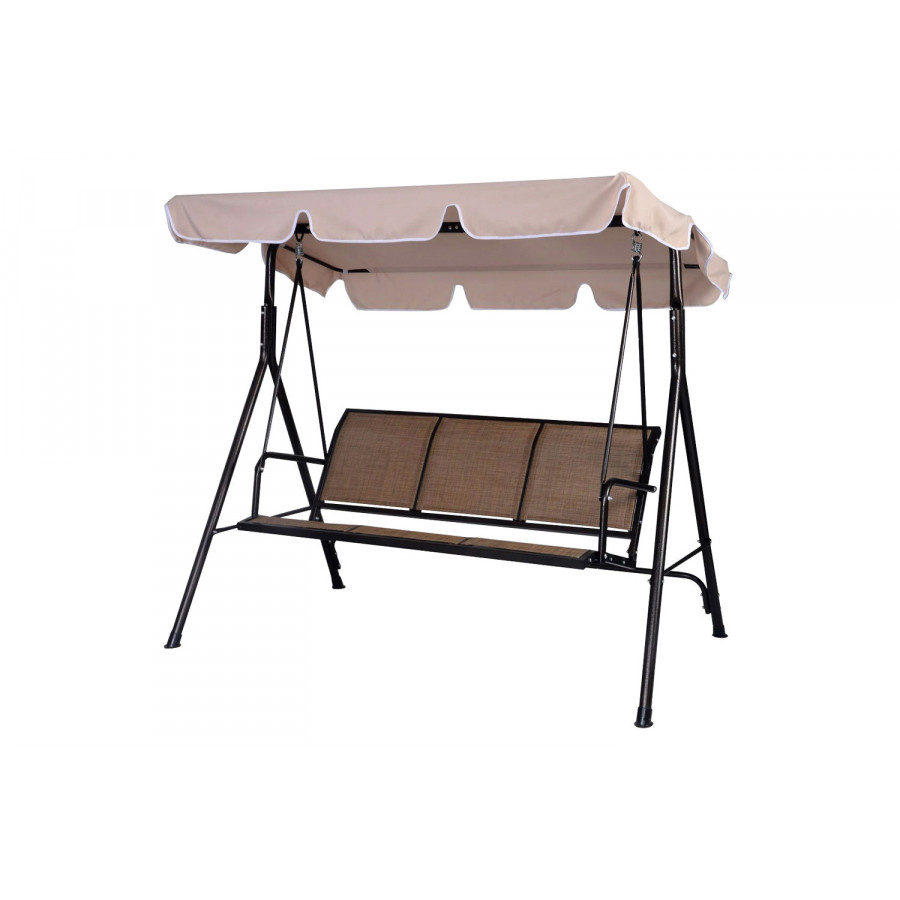 FaFurn Outdoor 3-Person Canopy Swing for Porch Patio or Deck - Taupe Brown/Black