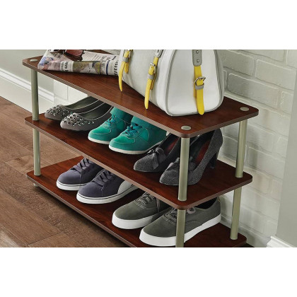 FaFurn 3-Shelf Modern Shoe Rack Holds Up To 12 Pair of Shoes - Dark Cherry