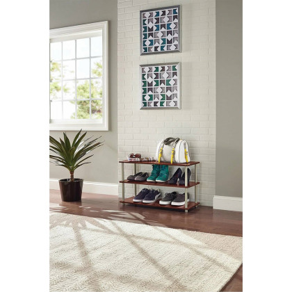 FaFurn 3-Shelf Modern Shoe Rack Holds Up To 12 Pair of Shoes - Dark Cherry