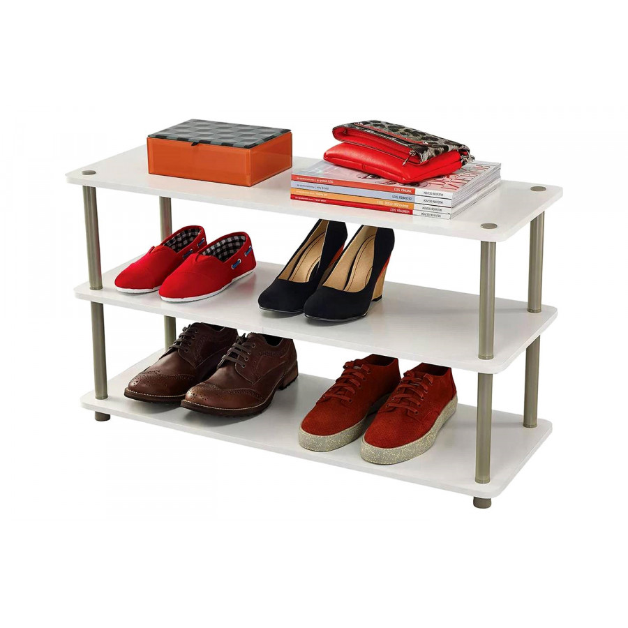 FaFurn 3-Shelf Modern Shoe Rack Holds Up To 12 Pair of Shoes - White