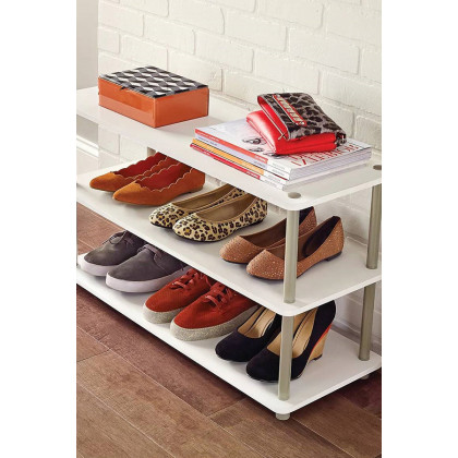 FaFurn 3-Shelf Modern Shoe Rack Holds Up To 12 Pair of Shoes - White