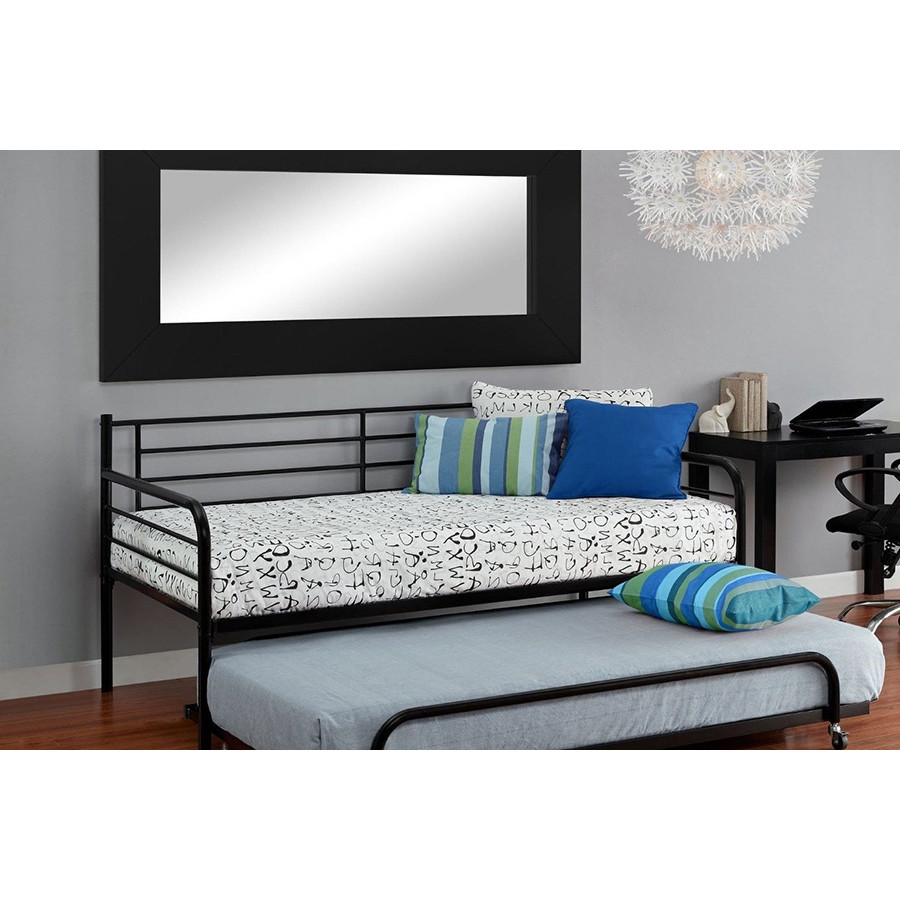 FaFurn - Twin Size Roll Out Trundle Bed Frame in Black Metal