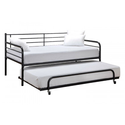 FaFurn - Twin Size Roll Out Trundle Bed Frame in Black Metal
