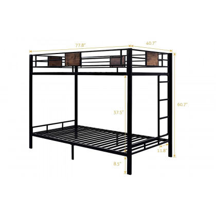 FaFurn - Twin Over Twin Heavy Duty Metal Bunk Bed in Black with Side Ladder