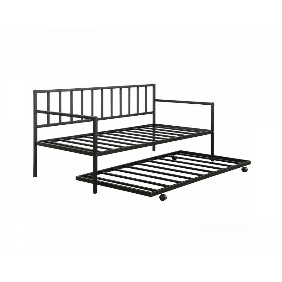 FaFurn - Twin Size Daybed Frame with Roll-out Trundle Bed Frame in Black