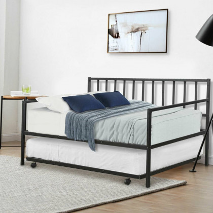 FaFurn - Twin Size Daybed Frame with Roll-out Trundle Bed Frame in Black