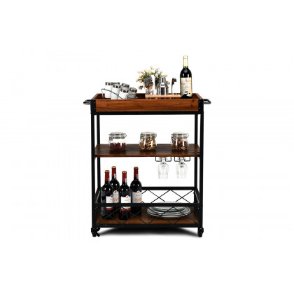 FaFurn - Wood Iron Kitchen Cart with Removeable Tray Top and Wheels