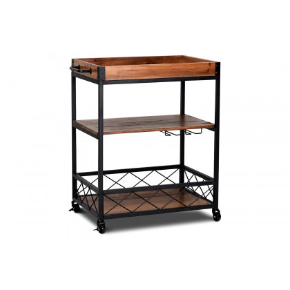 FaFurn - Wood Iron Kitchen Cart with Removeable Tray Top and Wheels