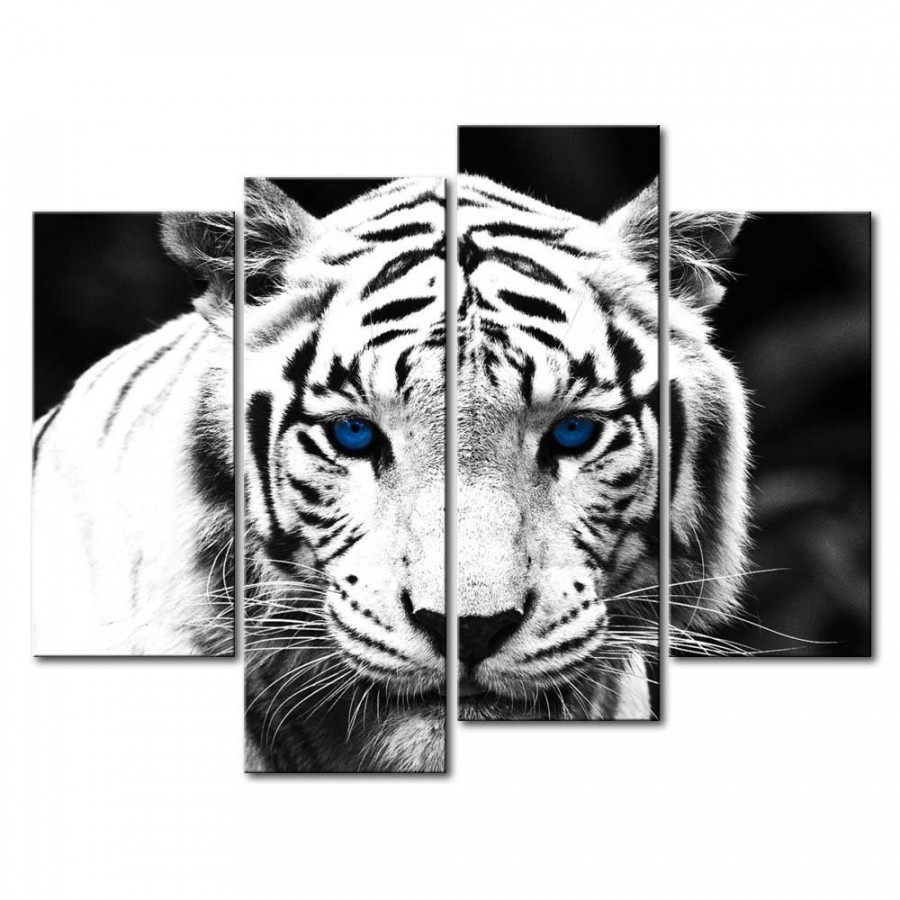 FaFurn - 4-Panel Wall Art Painting Print in Black and White Tiger