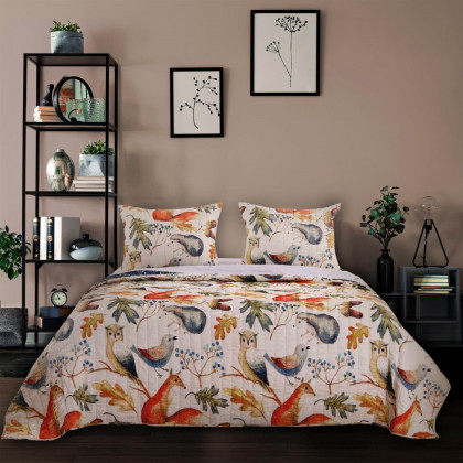 FaFurn 2-Piece Twin Size Floral Reversible Quilt Set - Blue/Beige, Microfiber