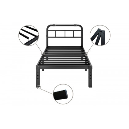 FaFurn Twin Size Platform Bed with Headboard - Black, Metal