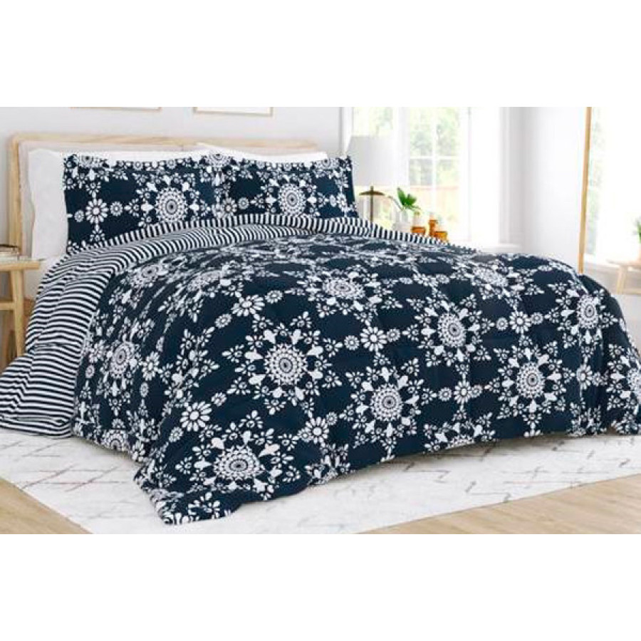 FaFurn - 3-Piece Striped Reversible Comforter Set (NAVBLCOMSE4529367)