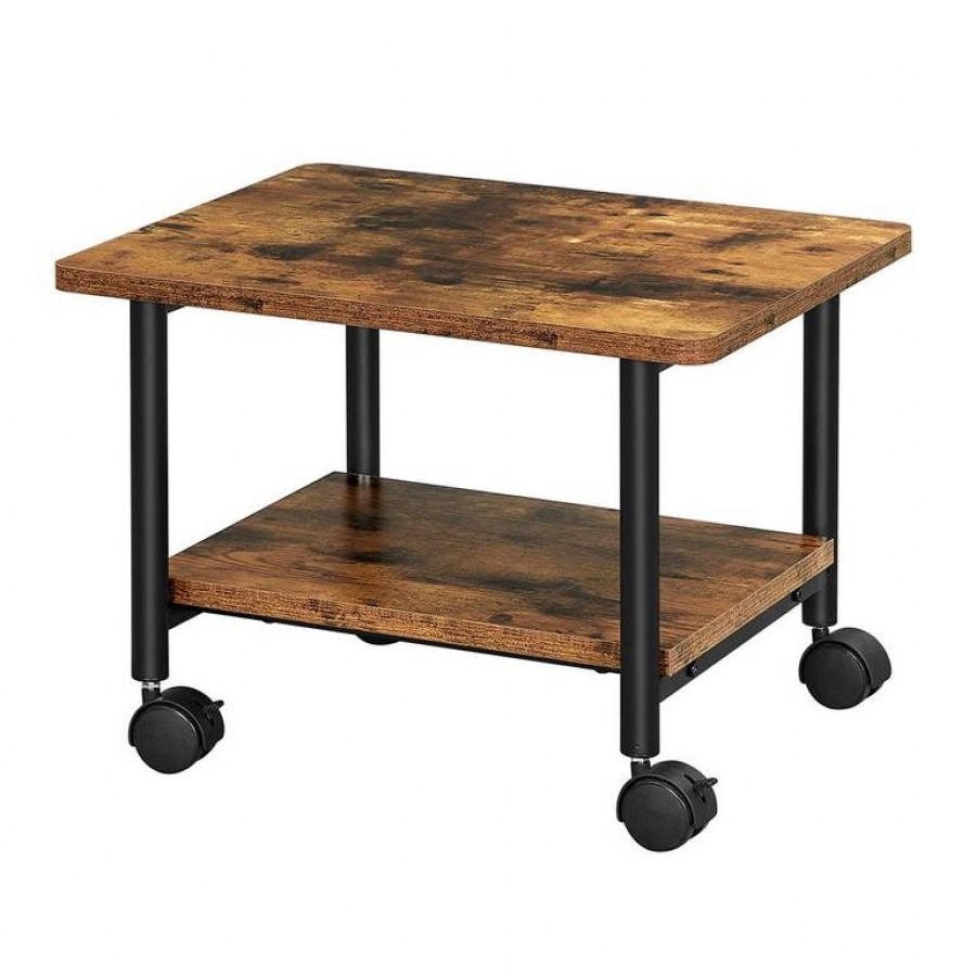 FaFurn - Printer Stand with Bottom Shelf in Walnut, Metal/Wood
