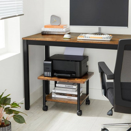 FaFurn - Printer Stand with Bottom Shelf in Walnut, Metal/Wood