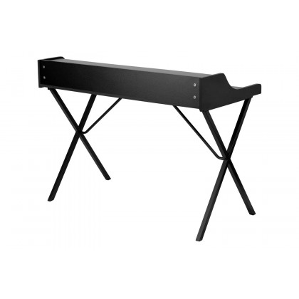 FaFurn - Modern Black Office Table Computer Desk with Raised Top Shelf