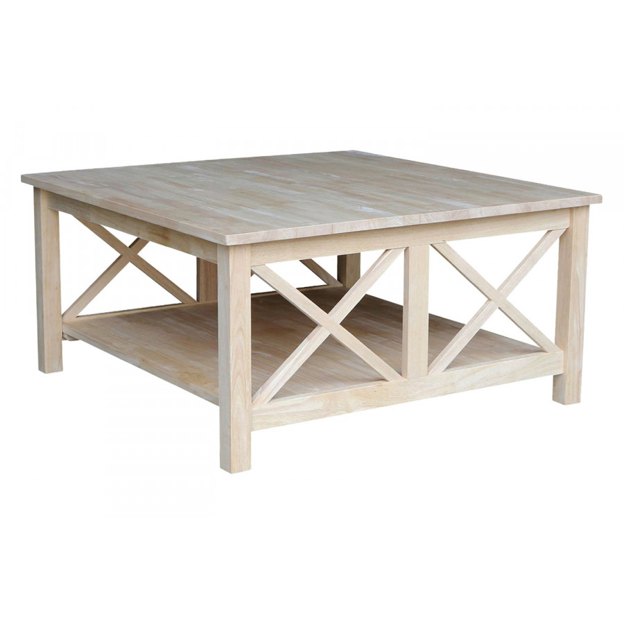 FaFurn - Square Unfinished Solid Wood Coffee Table with Bottom Shelf