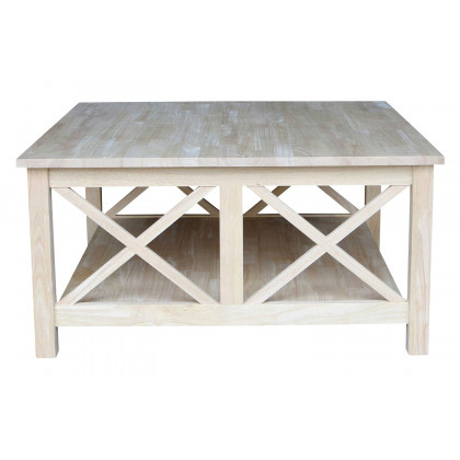 FaFurn - Square Unfinished Solid Wood Coffee Table with Bottom Shelf