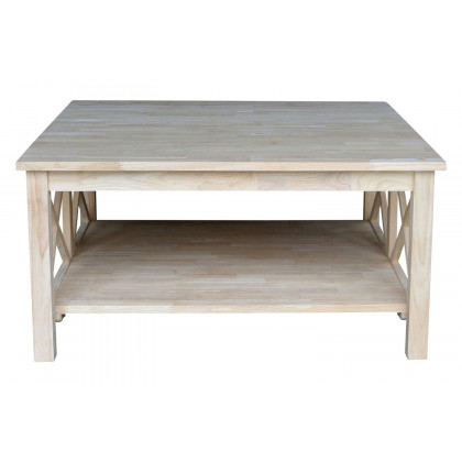 FaFurn - Square Unfinished Solid Wood Coffee Table with Bottom Shelf