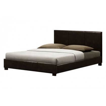 FaFurn - Queen Size Dark Brown Faux Leather Upholstered Platform Bed Frame with Headboard