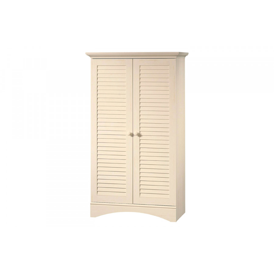 FaFurn - Antique White Finish Wardrobe Armoire Storage Cabinet with Louver Doors