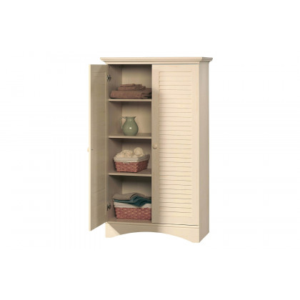 FaFurn - Antique White Finish Wardrobe Armoire Storage Cabinet with Louver Doors