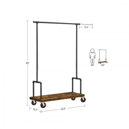 FaFurn - Garment Rack Clothes with Bottom Shoe Storage Shelf on Wheels in Brown, Metal