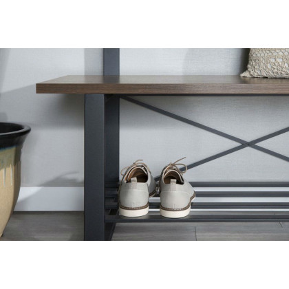 FaFurn Rustic Sturdy Metal Entryway Hall Tree Coat Rack - Walnut