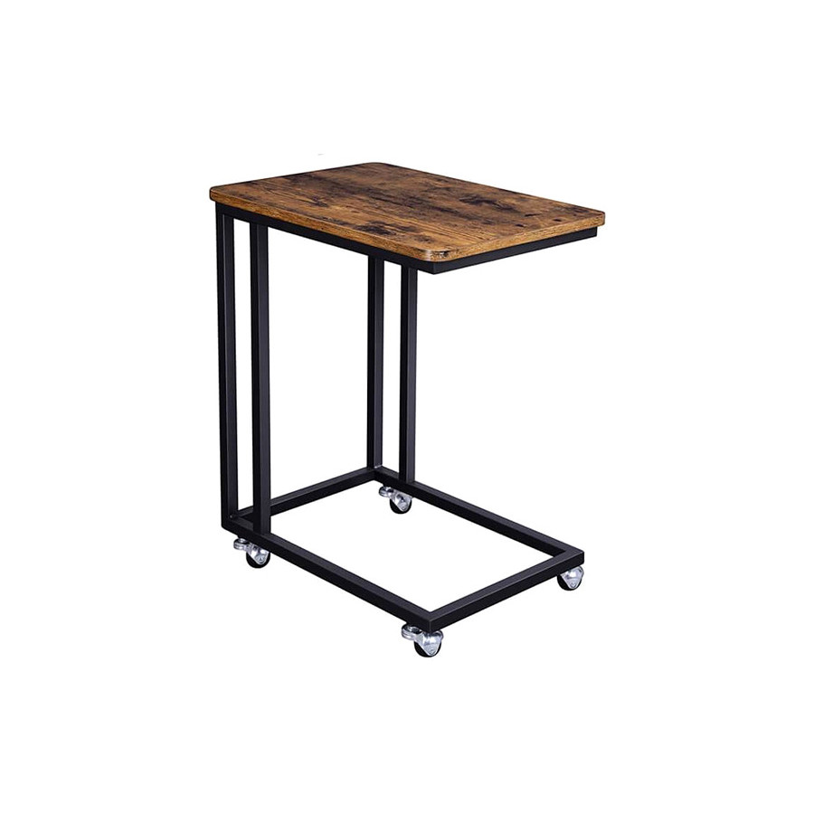 FaFurn - Modern Industrial Side Table Nightstand TV Tray On Wheels
