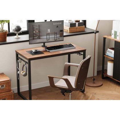 FaFurn - Industrial Black Metal Frame Computer Desk with Wood Top