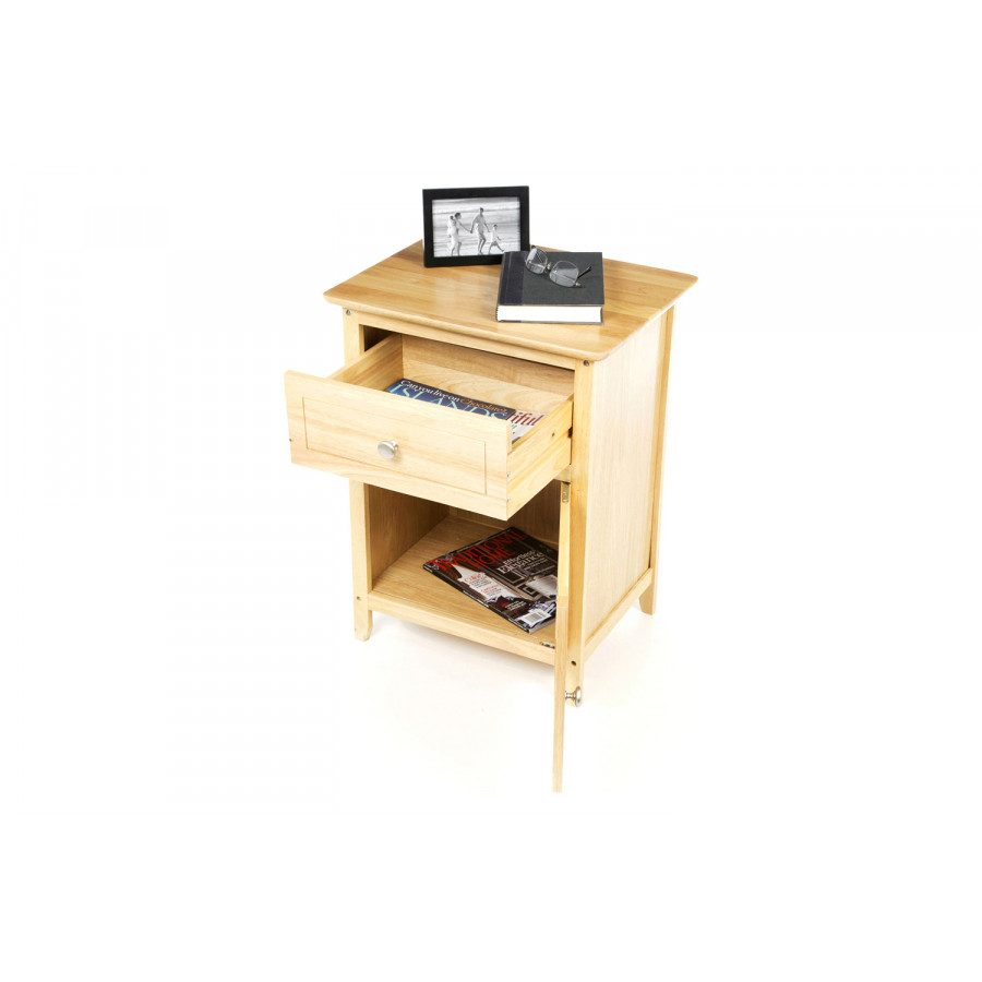 FaFurn - Natural Wood Finish 1-Drawer Bedside Table Cabinet Nightstand
