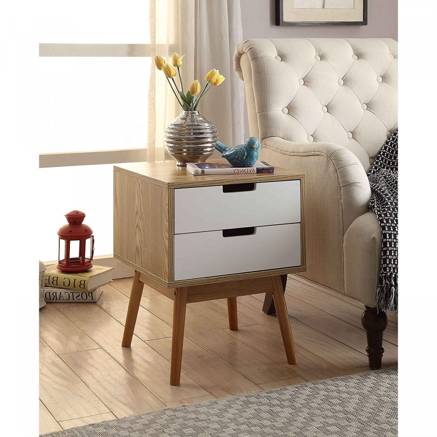 FaFurn - Modern Nightstand in White Ash Oak, Wood