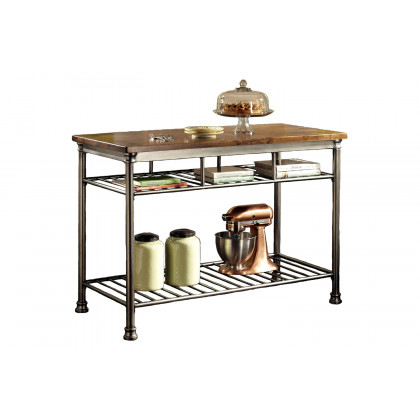 FaFurn - Classic French Style Hardwood Butcher Block Top Metal Kitchen Utility Table