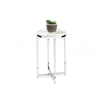 FaFurn - Round Cross Leg Design Coffee Side Table Nightstand with Faux Marble Top