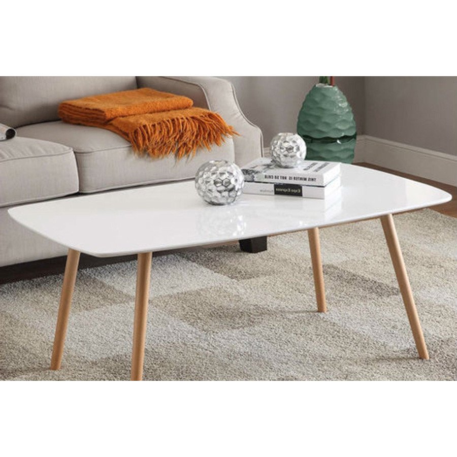FaFurn - White Top Mid-Century Coffee Table with Solid Wood Legs