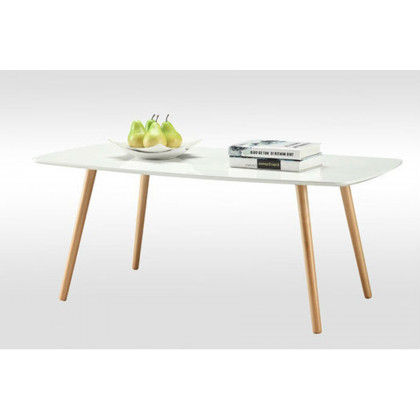 FaFurn - White Top Mid-Century Coffee Table with Solid Wood Legs