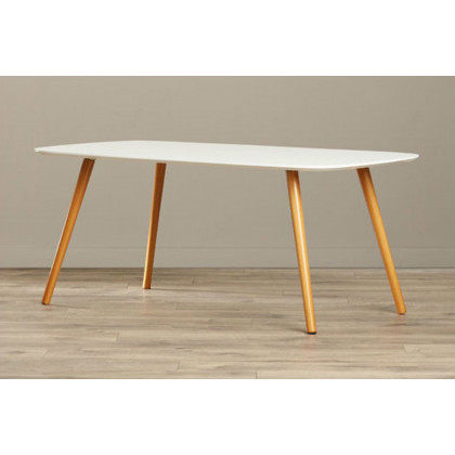 FaFurn - White Top Mid-Century Coffee Table with Solid Wood Legs