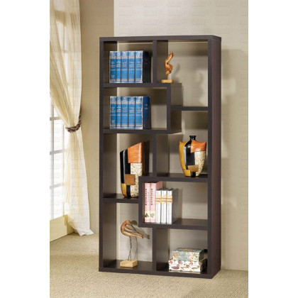 FaFurn - Modern 70-In High Display Cabinet Bookcase in Dark Brown Wood Finish