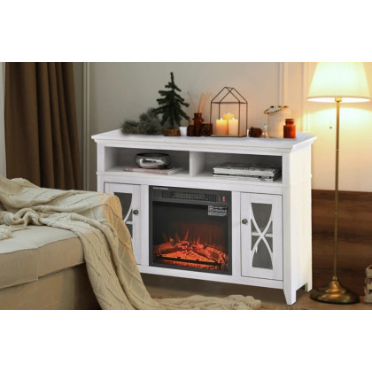 FaFurn - Electric Fireplace Mantel TV Stand with Adjustable Shelves 2 Storage Cabinets