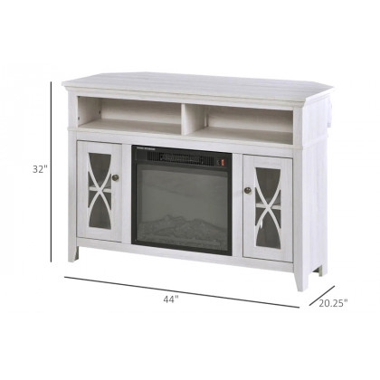 FaFurn Electric Fireplace Mantel TV Stand with Adjustable Shelves 2 Storage Cabinets - Rustic White