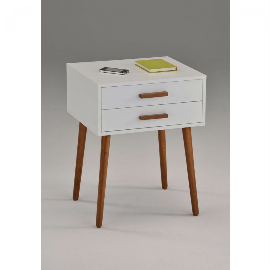 FaFurn - Modern 2-Drawer Nightstand in White Dark Oak, Wood