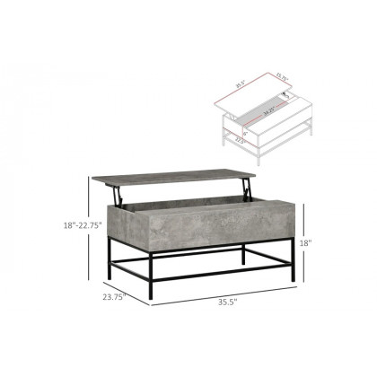 FaFurn Modern Lift Top Coffee Table W/ Hidden Storage Black Metal Legs - Gray