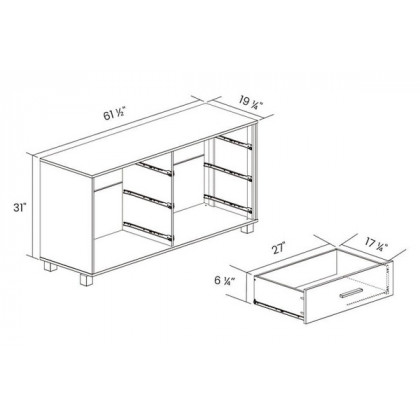 FaFurn Modern Farmhouse Solid 6 Drawers Double Dresser - White, Wood