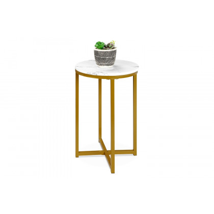 FaFurn - Round Cross Leg Design Coffee Side Table Nightstand with Faux Marble Top