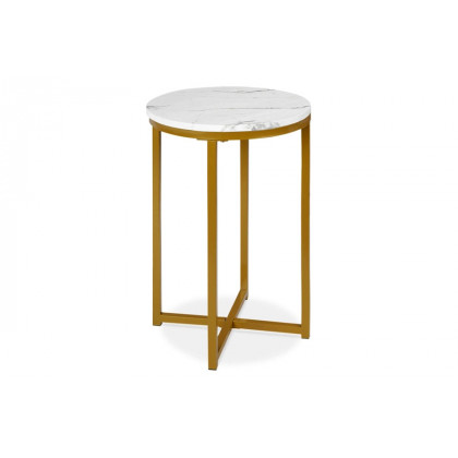 FaFurn Round Cross Leg Design Coffee Side Table Nightstand with Faux Marble Top - White/Gold