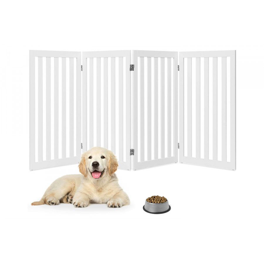 FaFurn - Folding 4-Panel Dog Gate Pet Fence in White Wood Finish