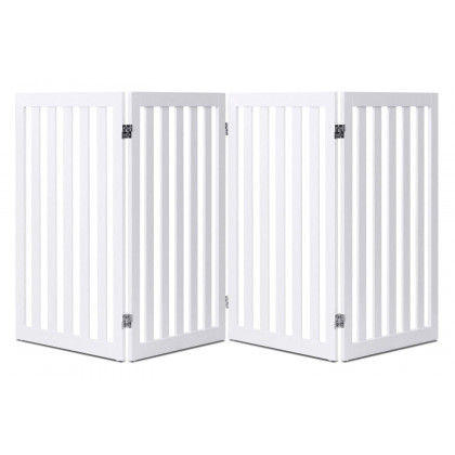 FaFurn - Folding 4-Panel Dog Gate Pet Fence in White Wood Finish